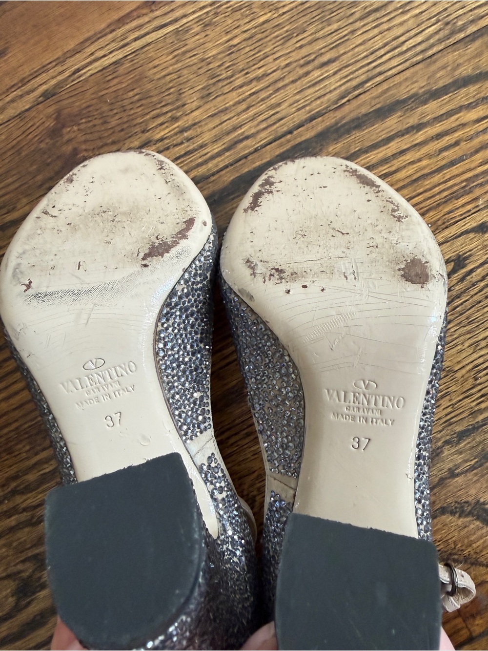 Valentino Garavani Tango embellished ankle strap block heel silver sz 37 - Picture 10 of 10